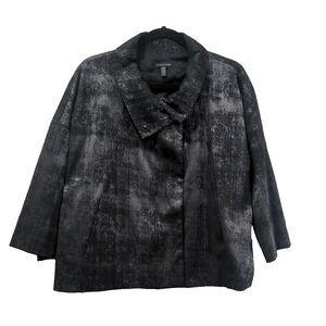 Eileen Fisher Womens Cape Cowl Button Jacket Size Small Black Boxy Swing Office